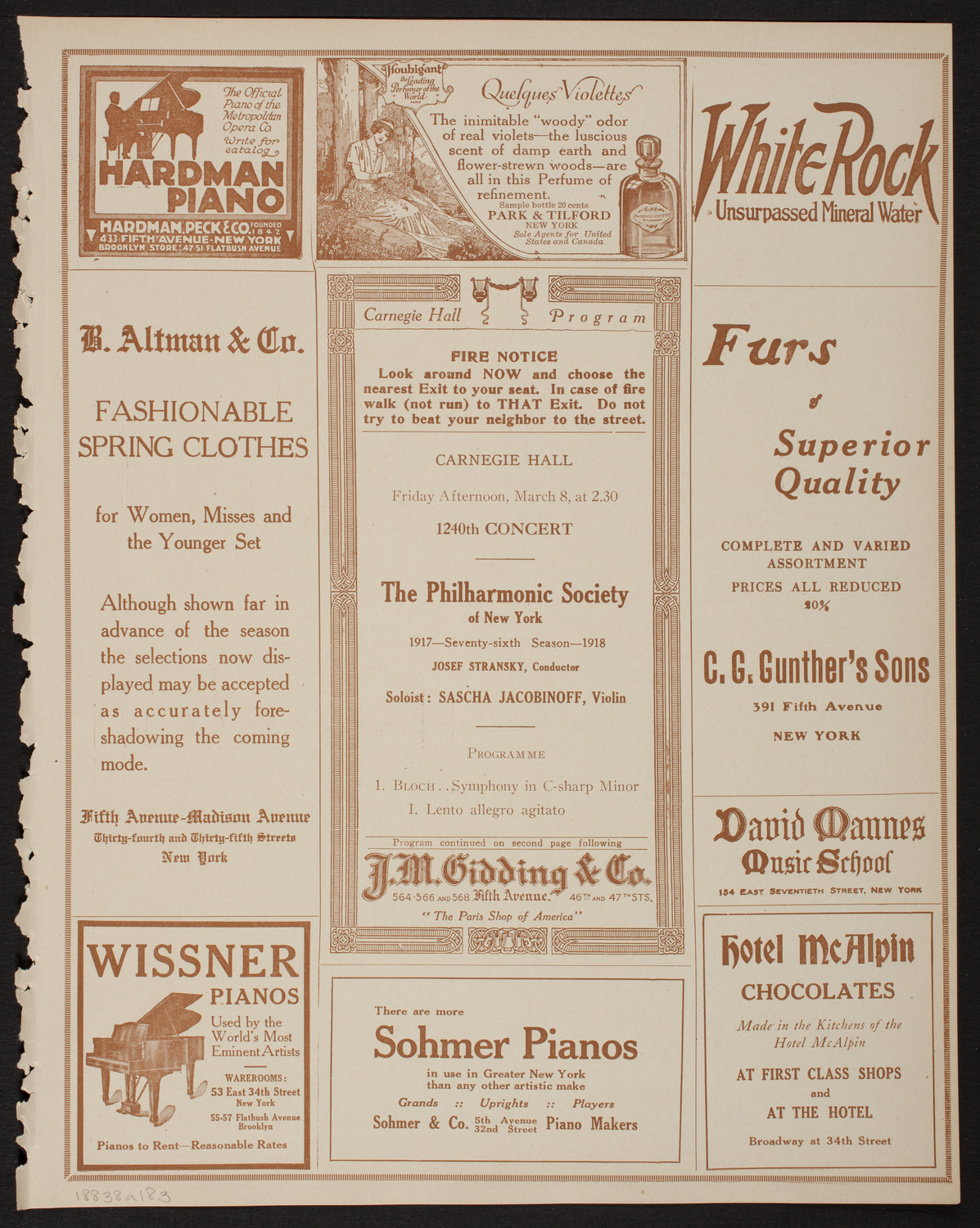 New York Philharmonic, March 8, 1918, program page 5