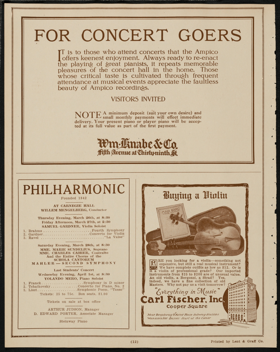 New York Symphony Orchestra, March 26, 1925, program page 12