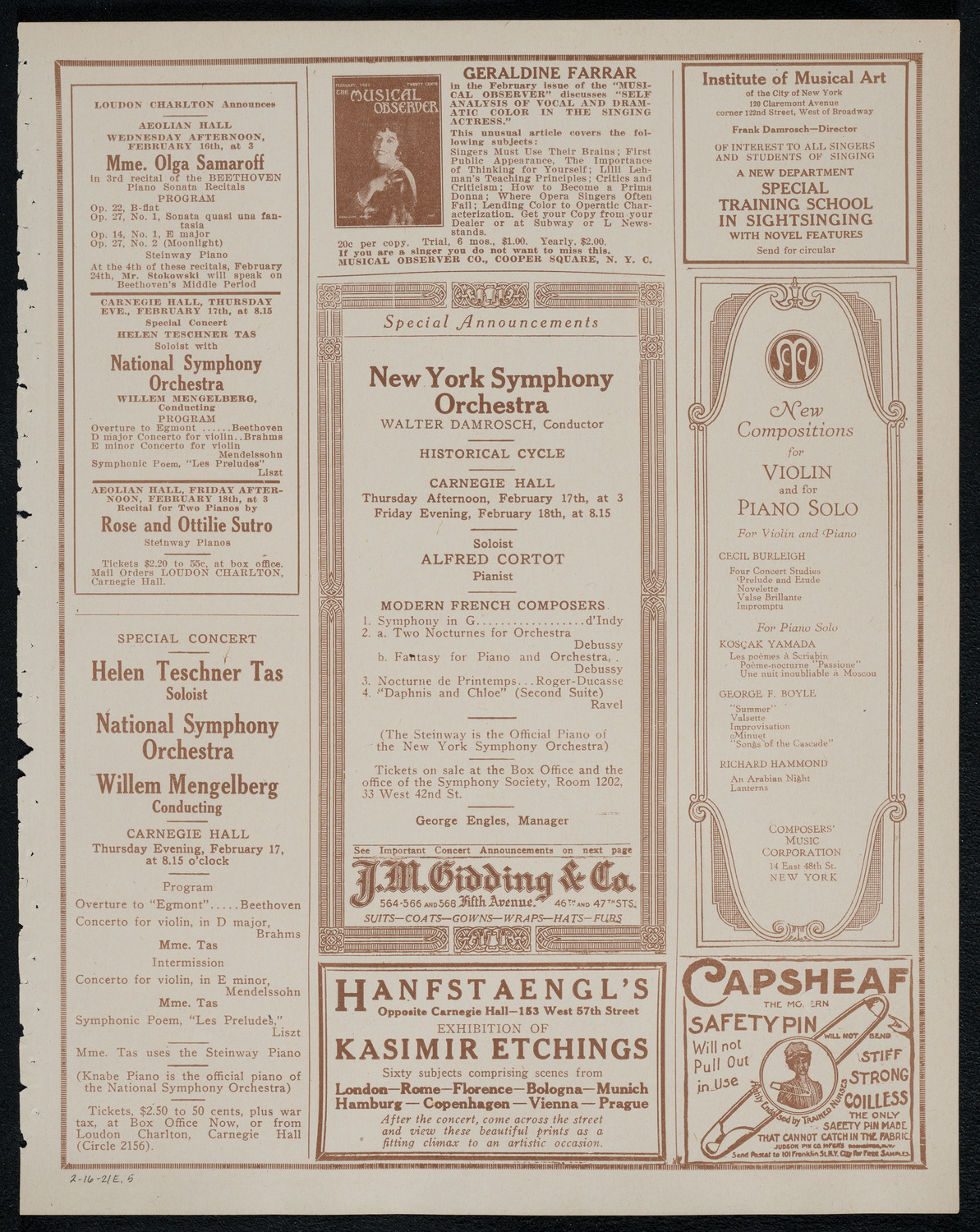 Lecture by Sir Philip Gibbs, February 16, 1921, program page 9