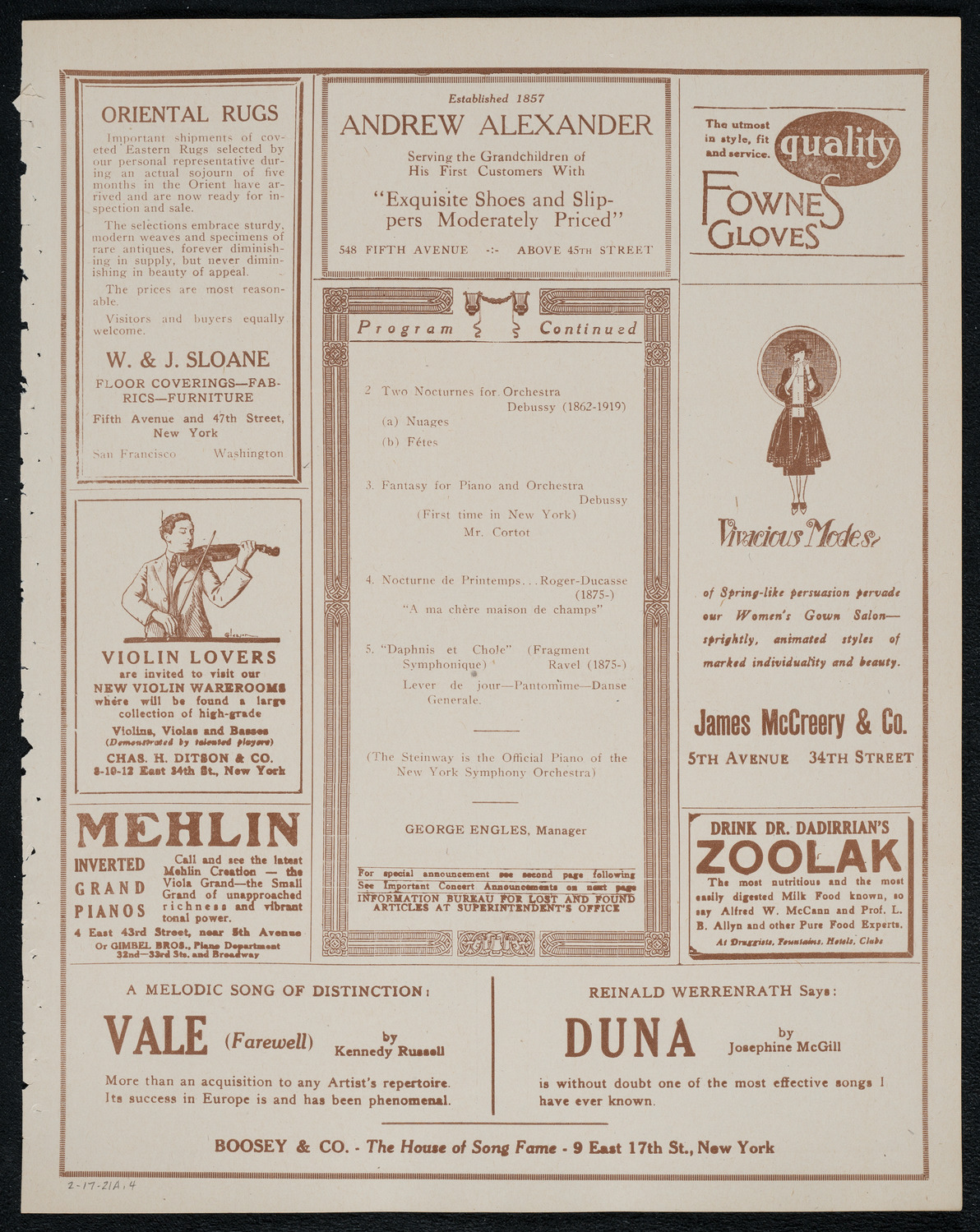 New York Symphony Orchestra, February 17, 1921, program page 7