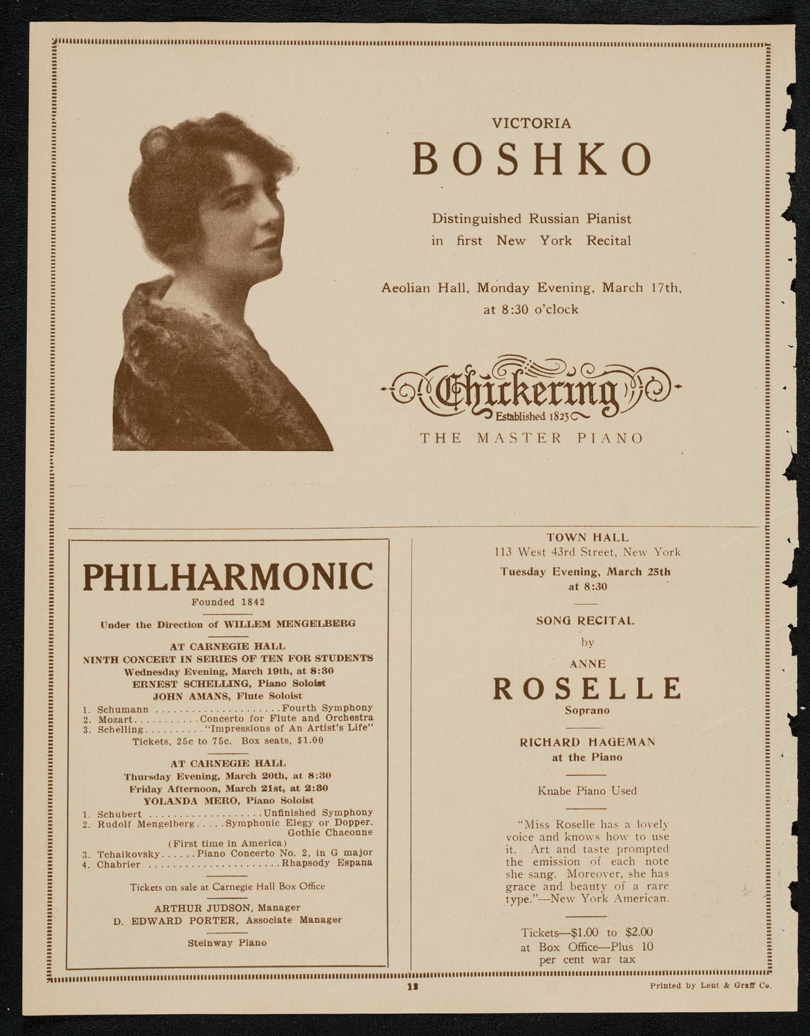 Jascha Heifetz, Violin, March 16, 1924, program page 12