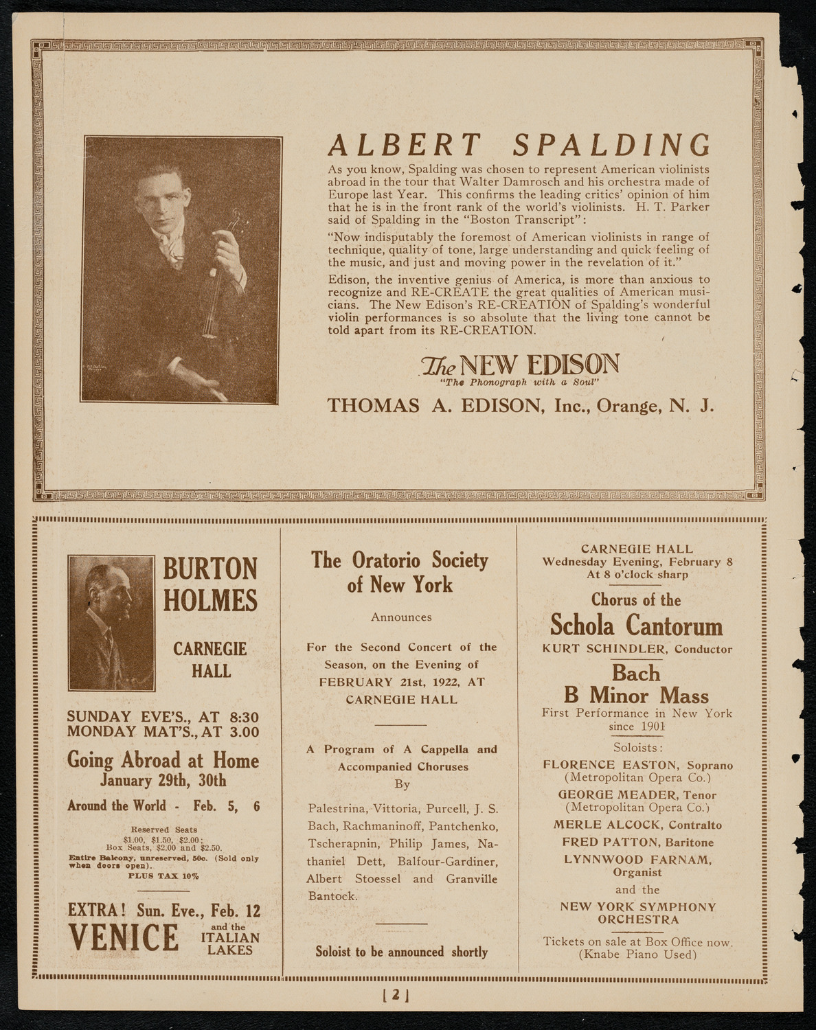 New York Philarmonic, January 27, 1922, program page 2
