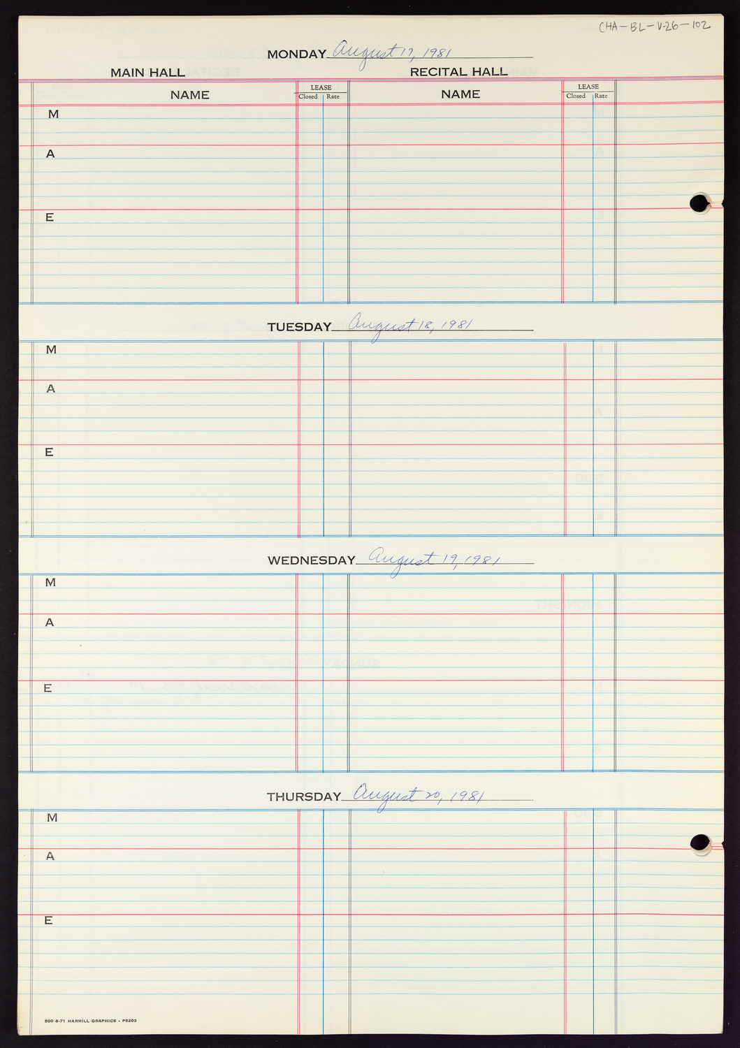 Carnegie Hall Booking Ledger, volume 26, page 102