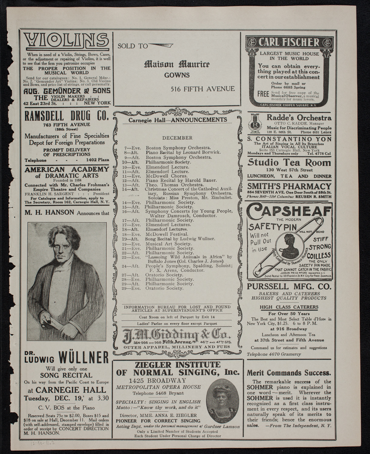 New York Banks' Glee Club, December 5, 1911, program page 3