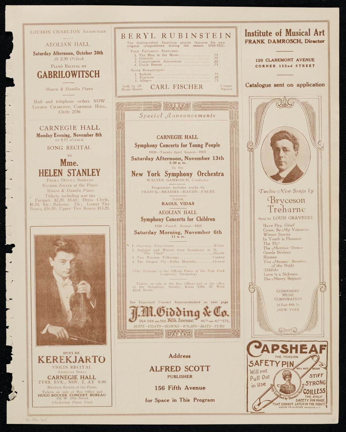 National Symphony Orchestra, October 24, 1920, program page 9