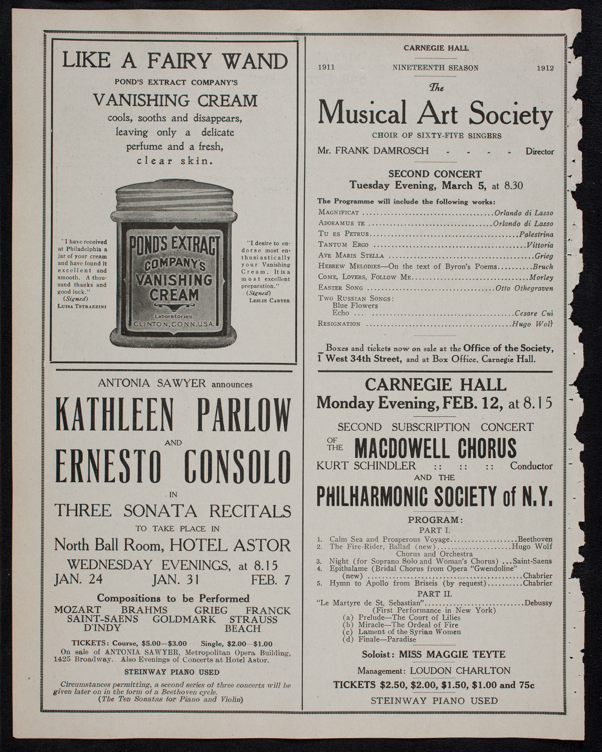 Harold Bauer, Piano, January 17, 1912, program page 8