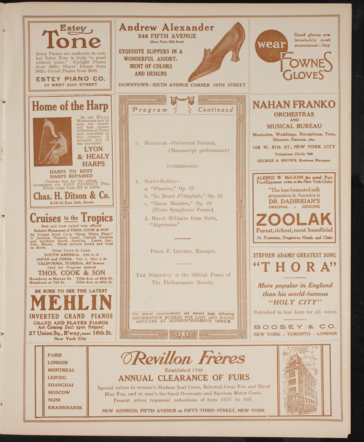 New York Philharmonic, February 6, 1916, program page 7