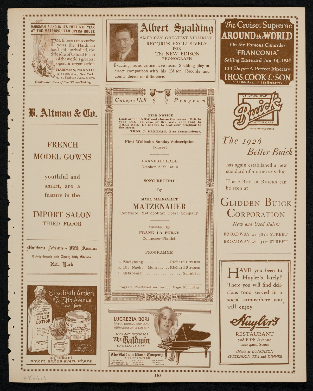 Margaret Matzenauer, Mezzo-Soprano, October 25, 1925, program page 5