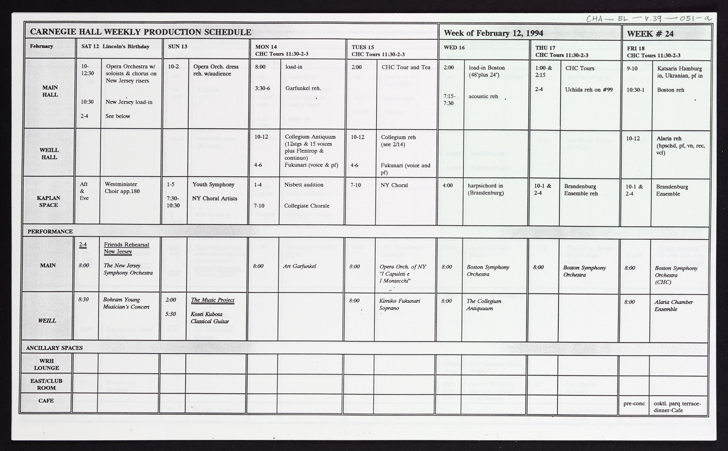 Carnegie Hall Booking Ledger, volume 39, page 51a