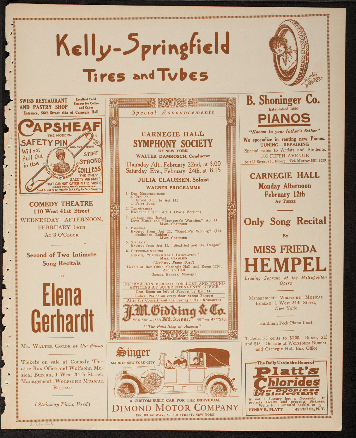 New York Philharmonic, February 8, 1917, program page 9