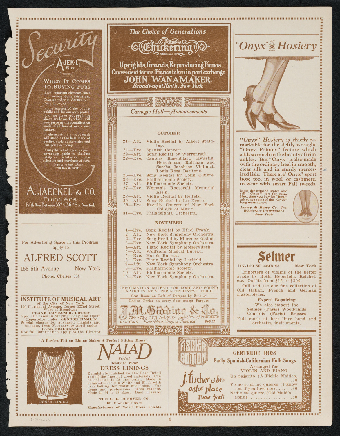 Philadelphia Orchestra, October 17, 1922, program page 3