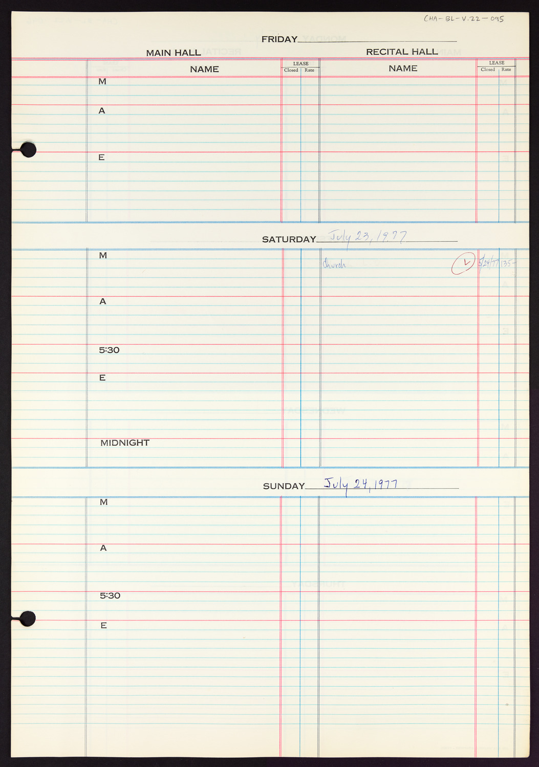 Carnegie Hall Booking Ledger, volume 22, page 95