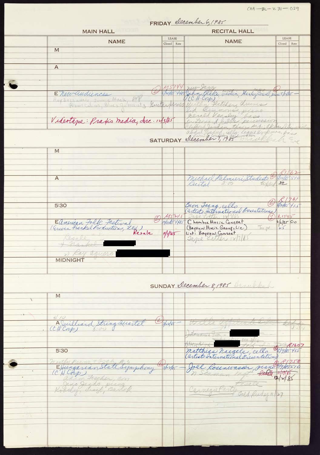 Carnegie Hall Booking Ledger, volume 31, page 29