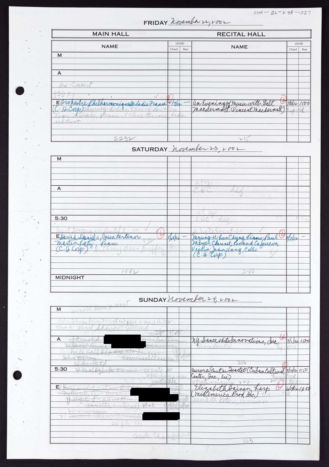 Carnegie Hall Booking Ledger, volume 48, page 27