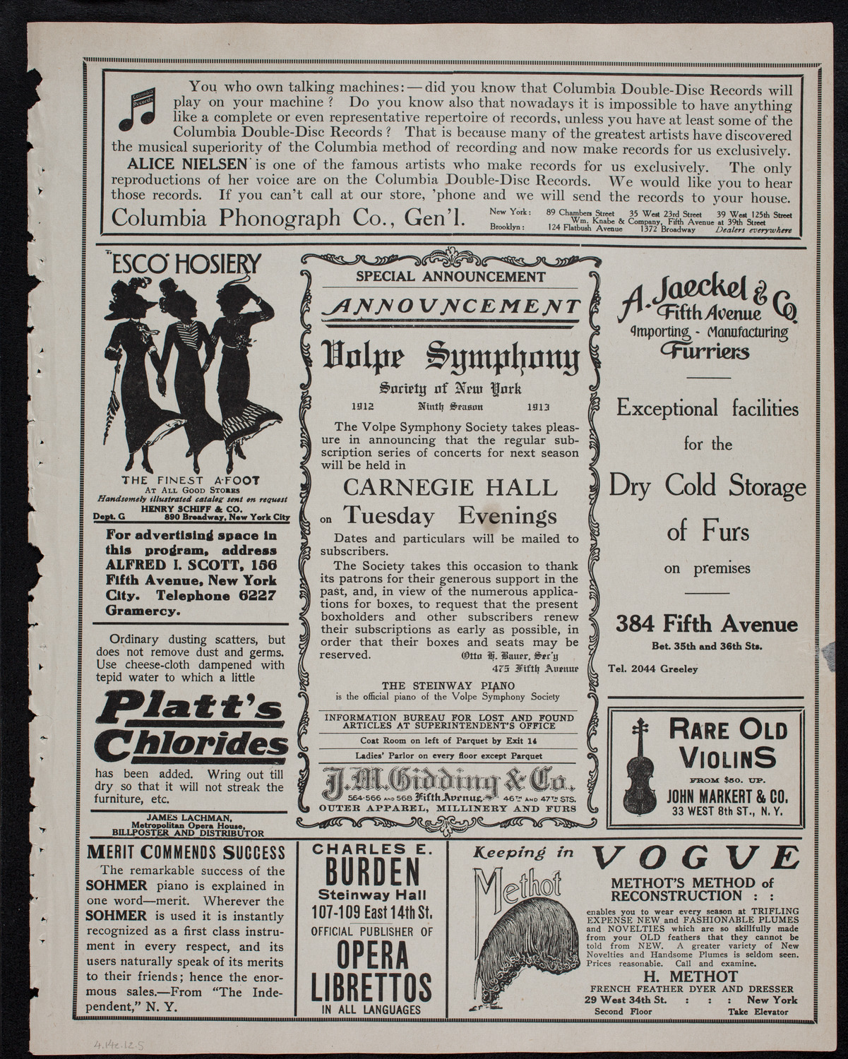 John McCormack, Tenor, April 14, 1912, program page 9