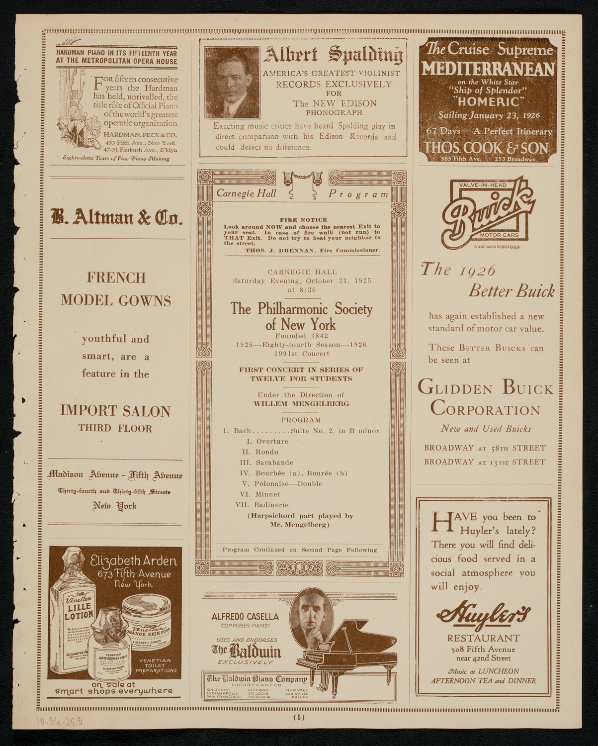 New York Philharmonic, October 31, 1925, program page 5