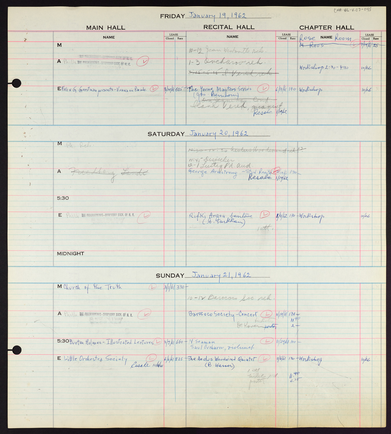 Carnegie Hall Booking Ledger, volume 7, page 45