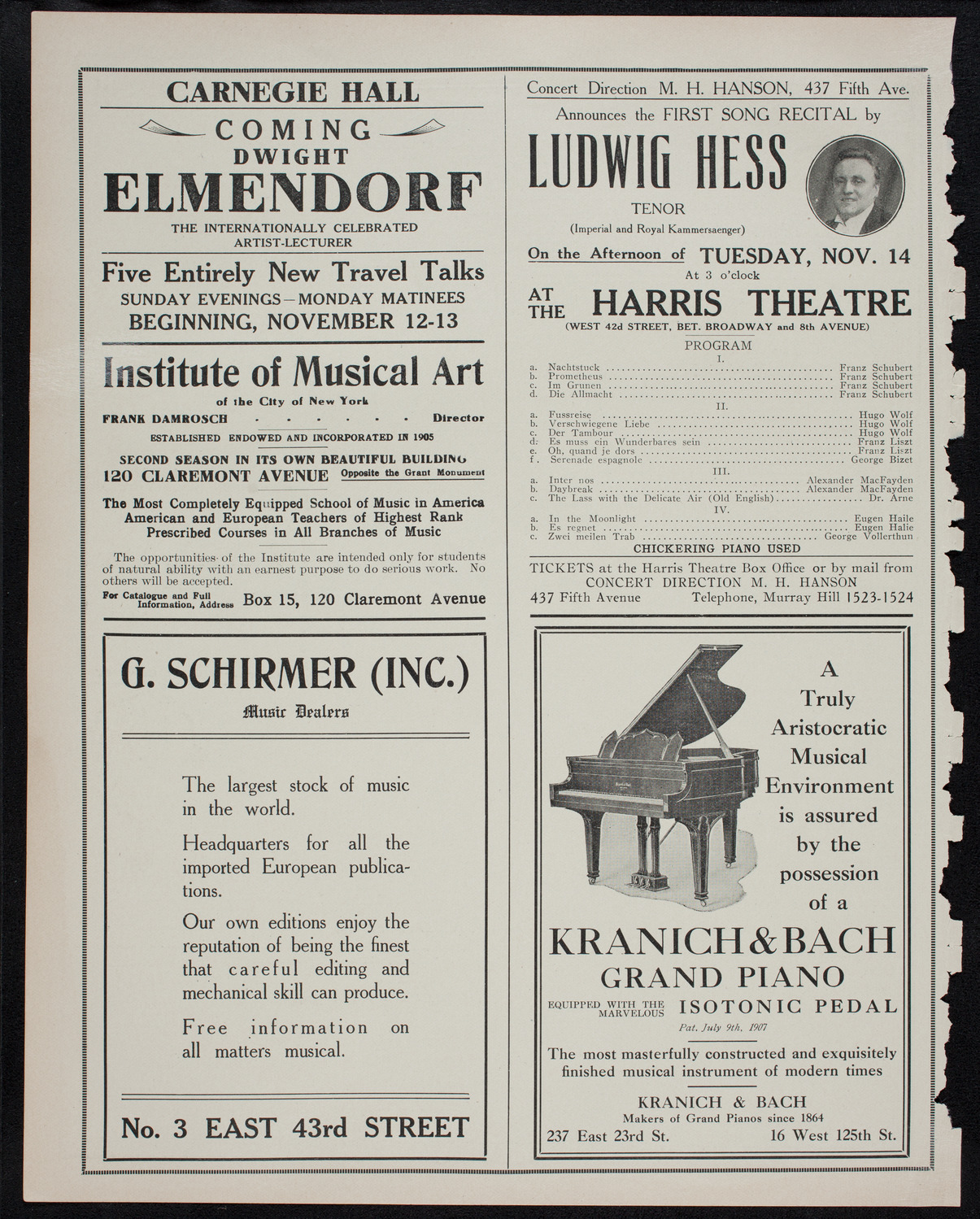 Vladimir de Pachmann, Piano, November 4, 1911, program page 6