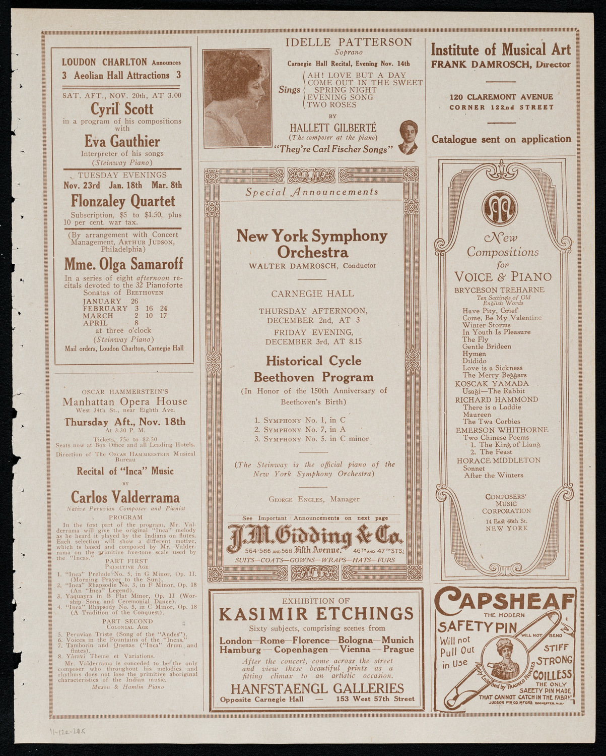 New York Philharmonic, November 12, 1920, program page 9