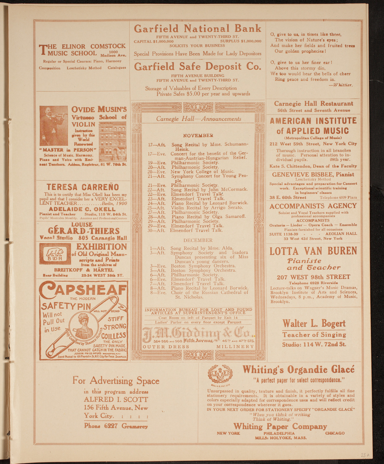 Elmendorf Lecture: Around the Mediterranean, November 16, 1914, program page 3