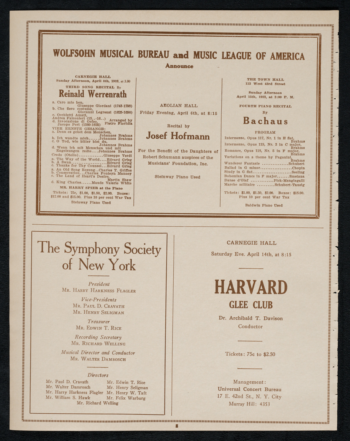 New York Philharmonic, April 6, 1923, program page 8