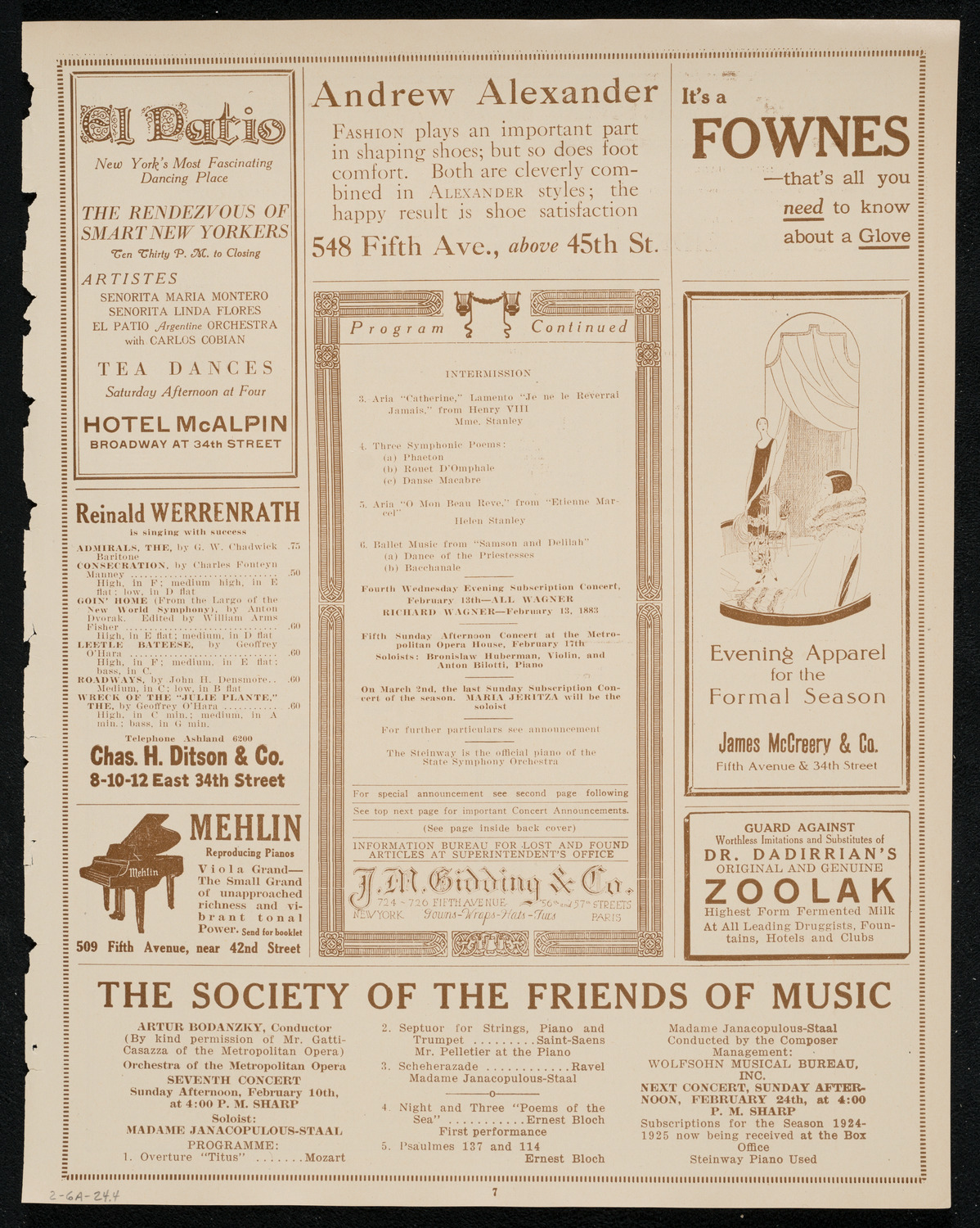 State Symphony Orchestra of New York, February 6, 1924, program page 7