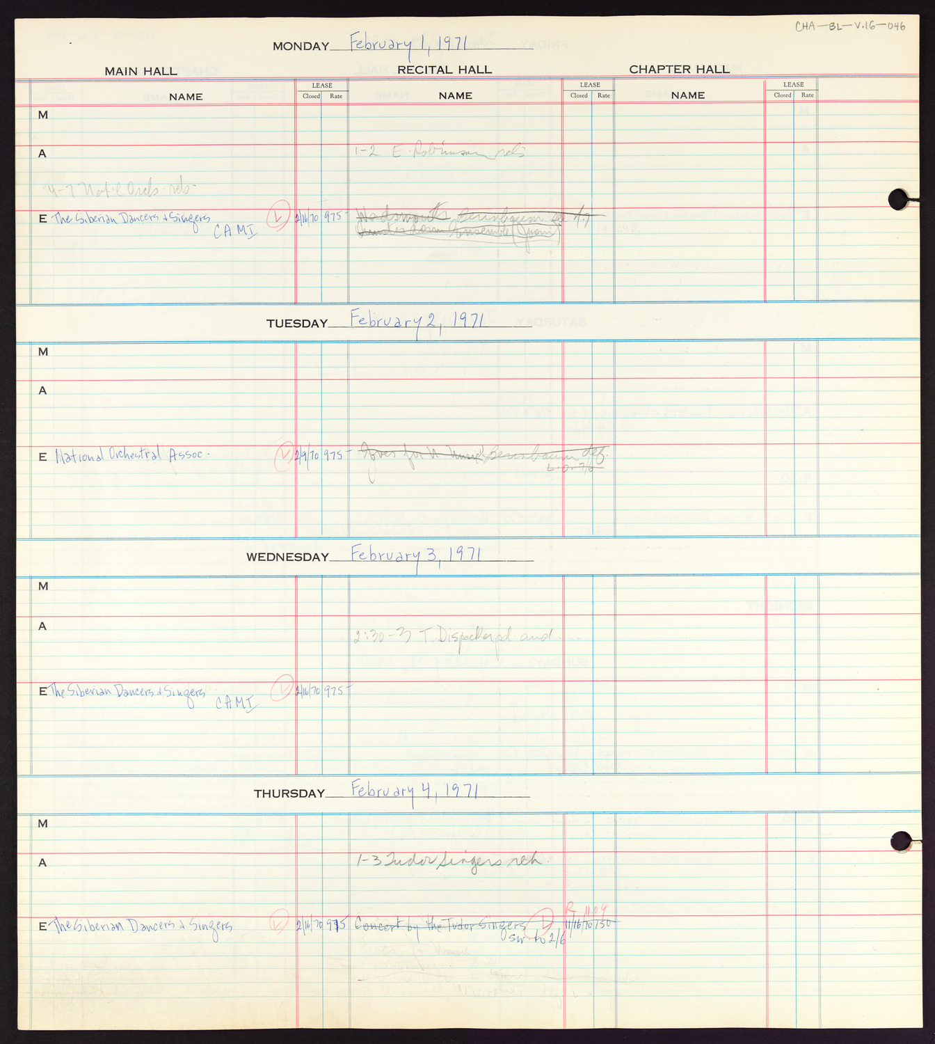 Carnegie Hall Booking Ledger, volume 16, page 46