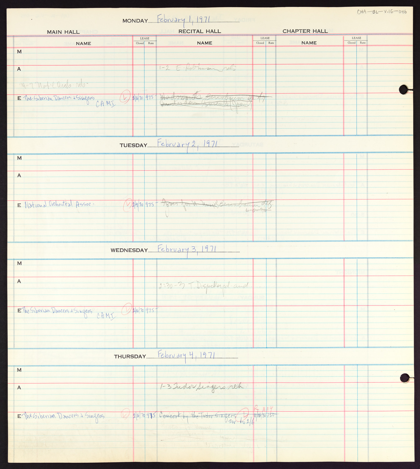 Carnegie Hall Booking Ledger, volume 16, page 46