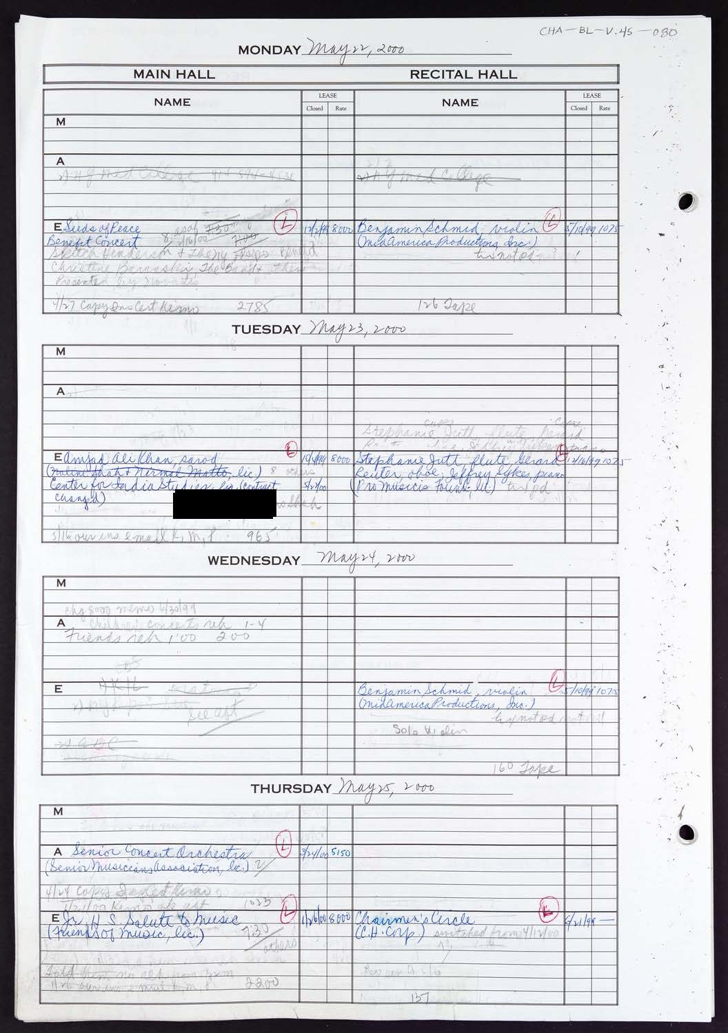 Carnegie Hall Booking Ledger, volume 45, page 80