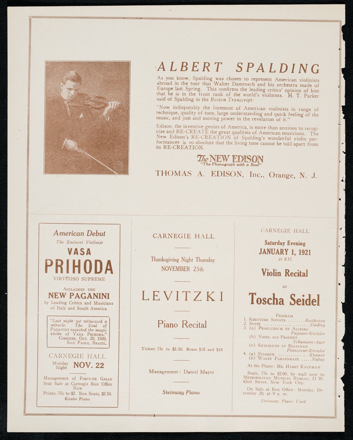 Stell Andersen, Piano, November 19, 1920, program page 2