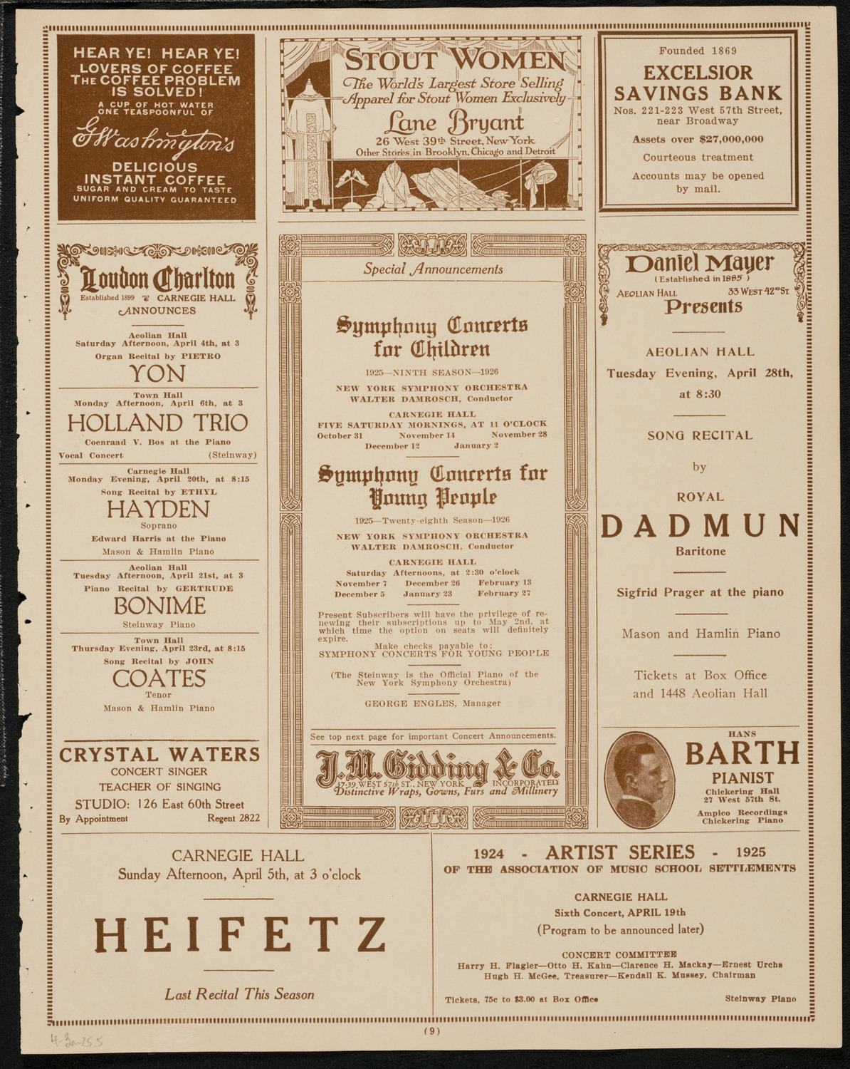 New York Philharmonic, April 3, 1925, program page 9