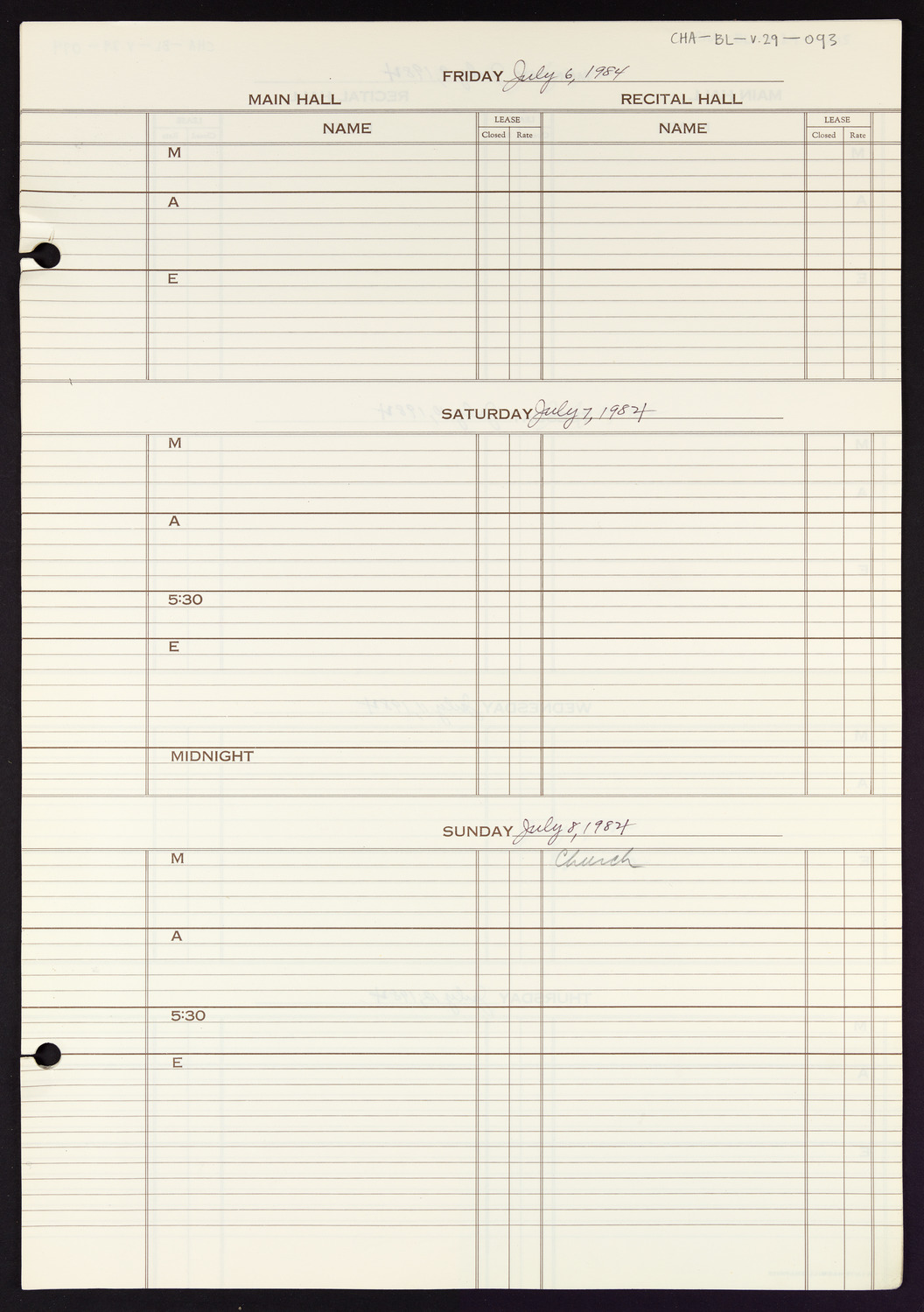 Carnegie Hall Booking Ledger, volume 29, page 93