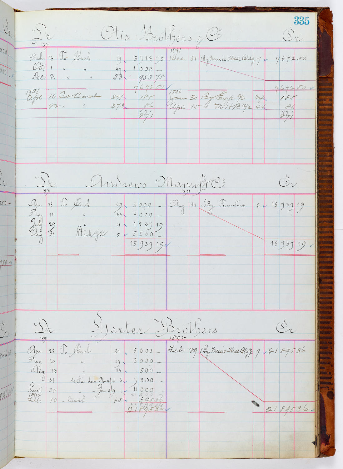 Music Hall Accounting Ledger, volume 1, page 335