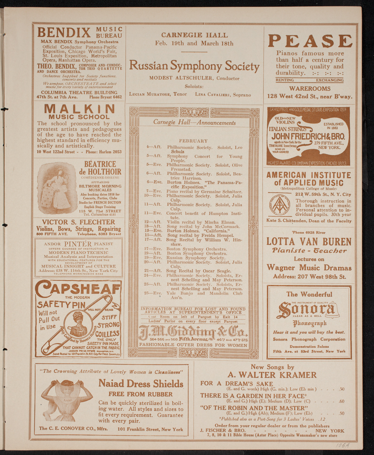 People's Symphony Concert, February 3, 1916, program page 3
