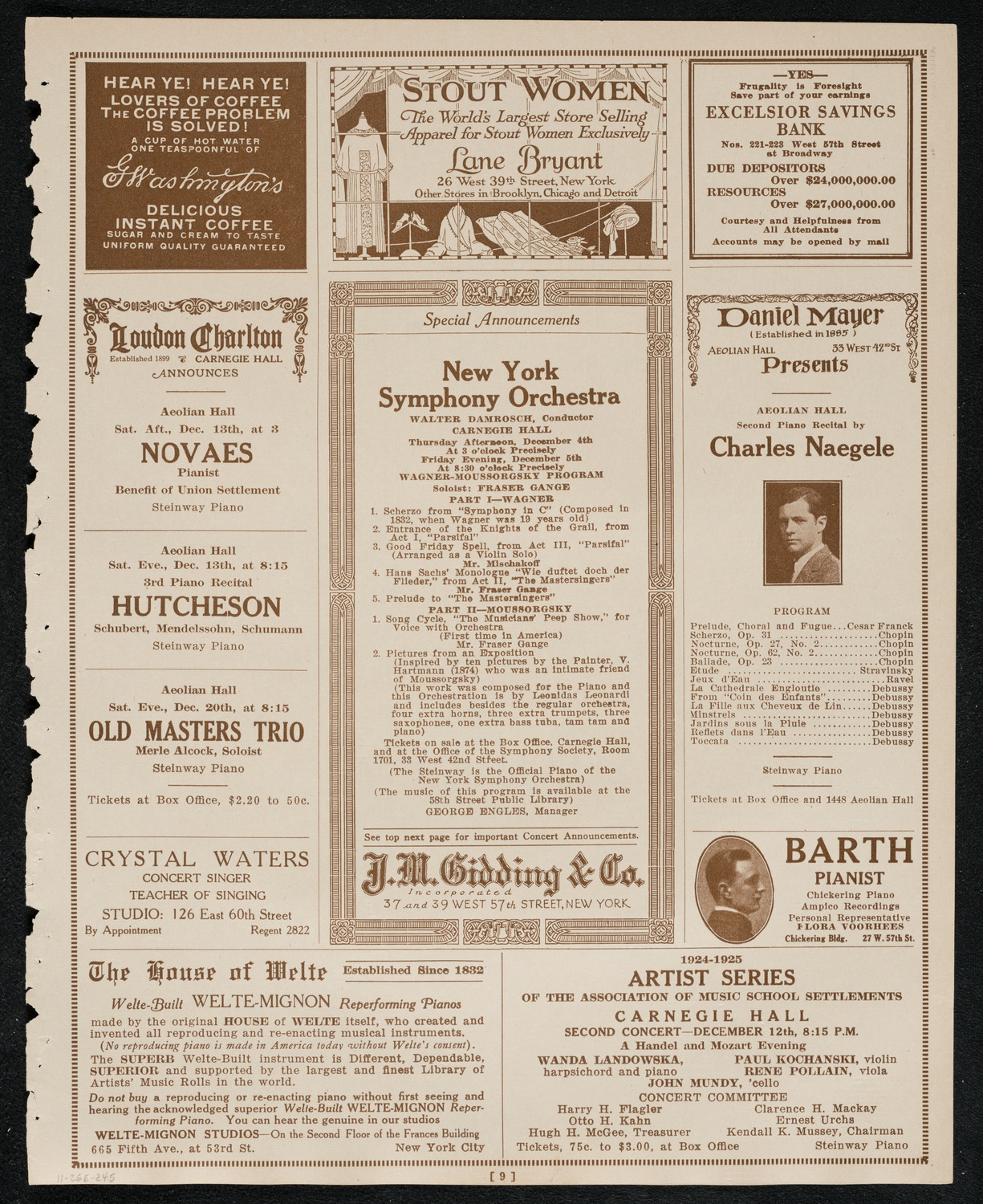 New York Philharmonic, November 26, 1924, program page 9