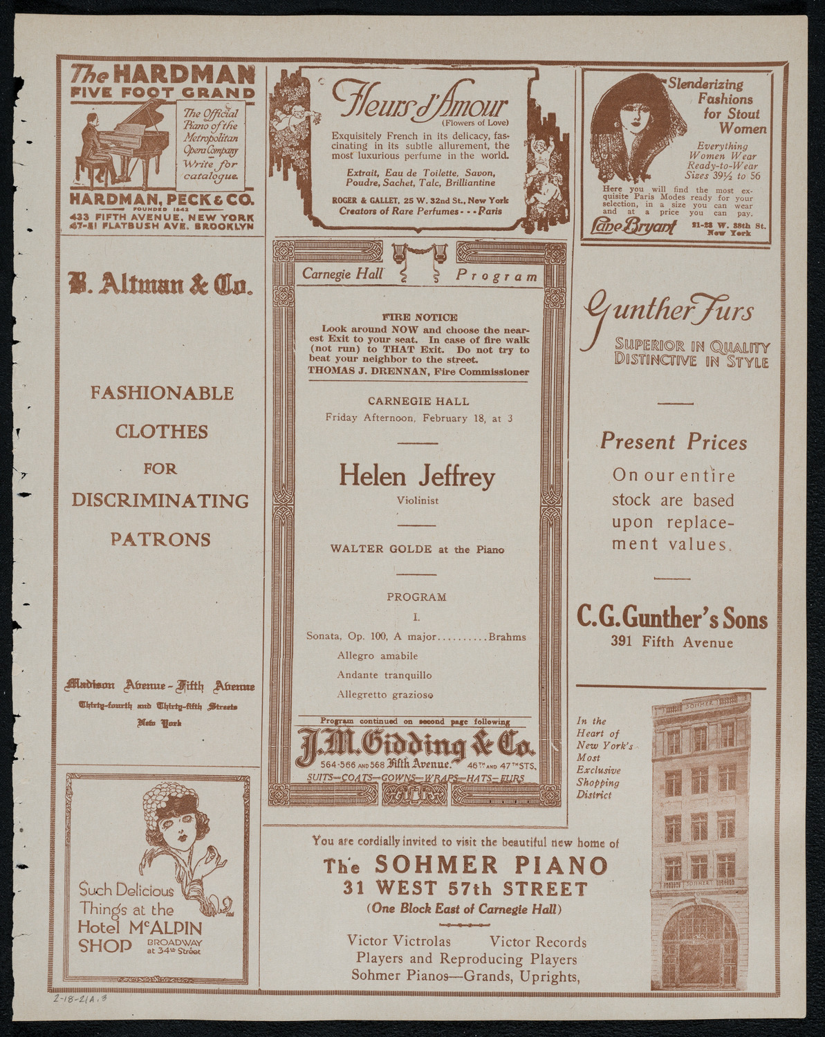 Helen Jeffrey, Violin, February 18, 1921, program page 5