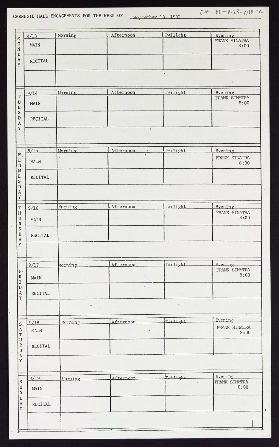 Carnegie Hall Booking Ledger, volume 28, page 10a