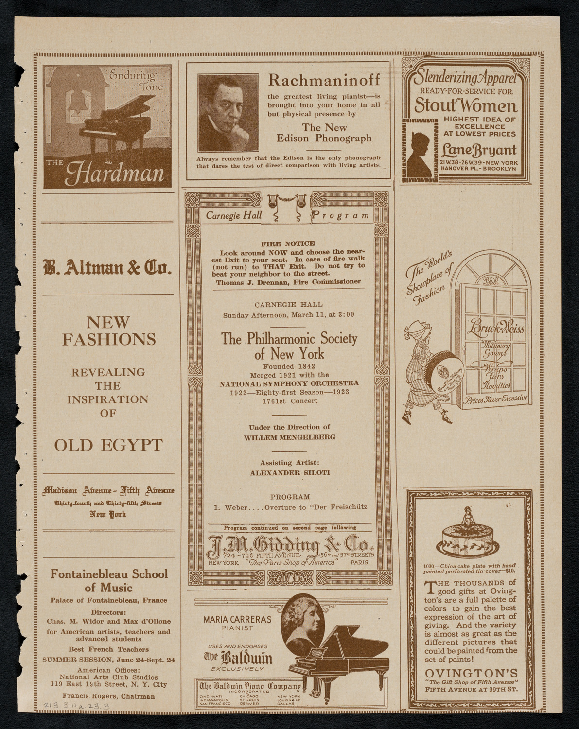 New York Philharmonic, March 11, 1923, program page 5