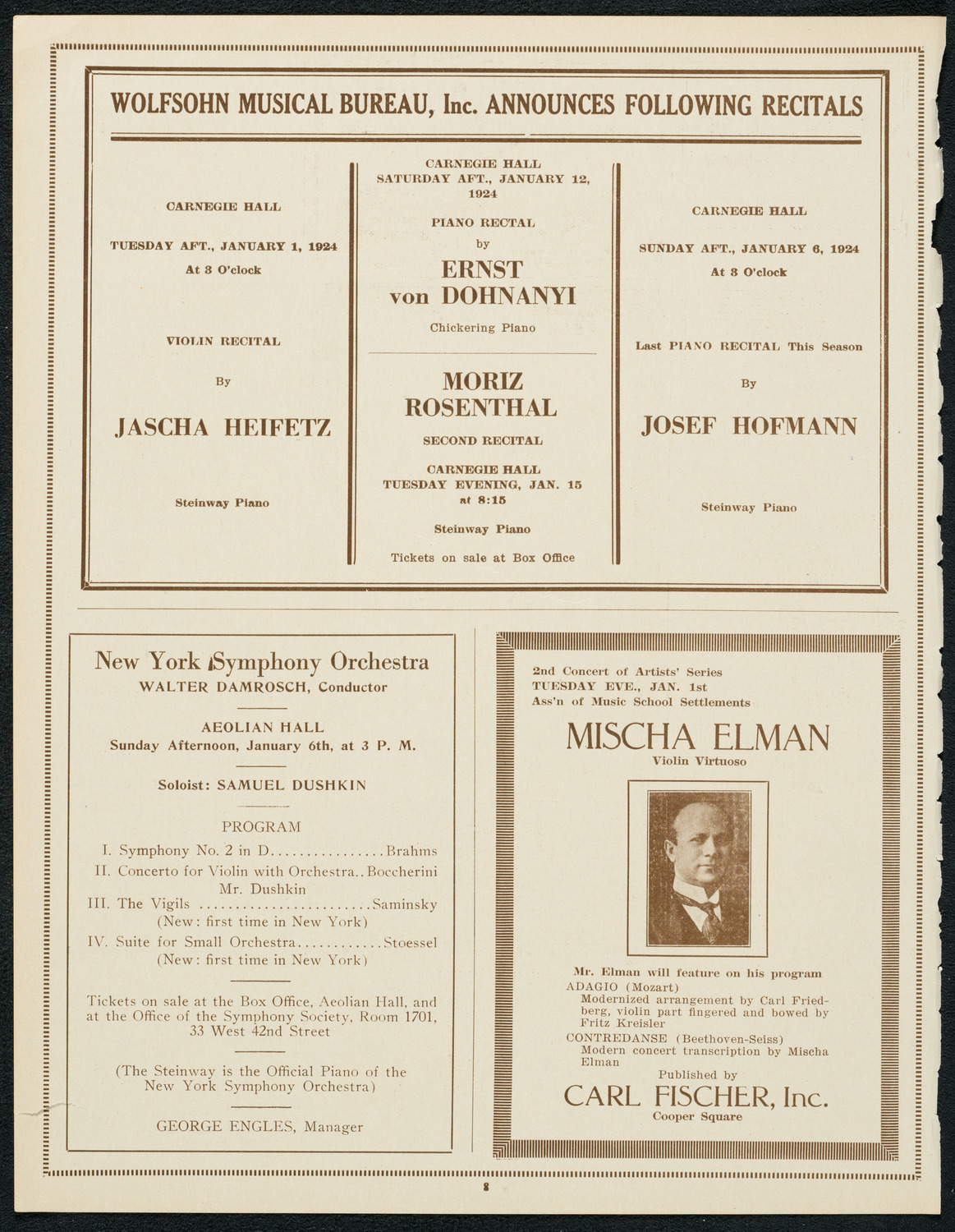 New York Symphony Orchestra, December 27, 1923, program page 8