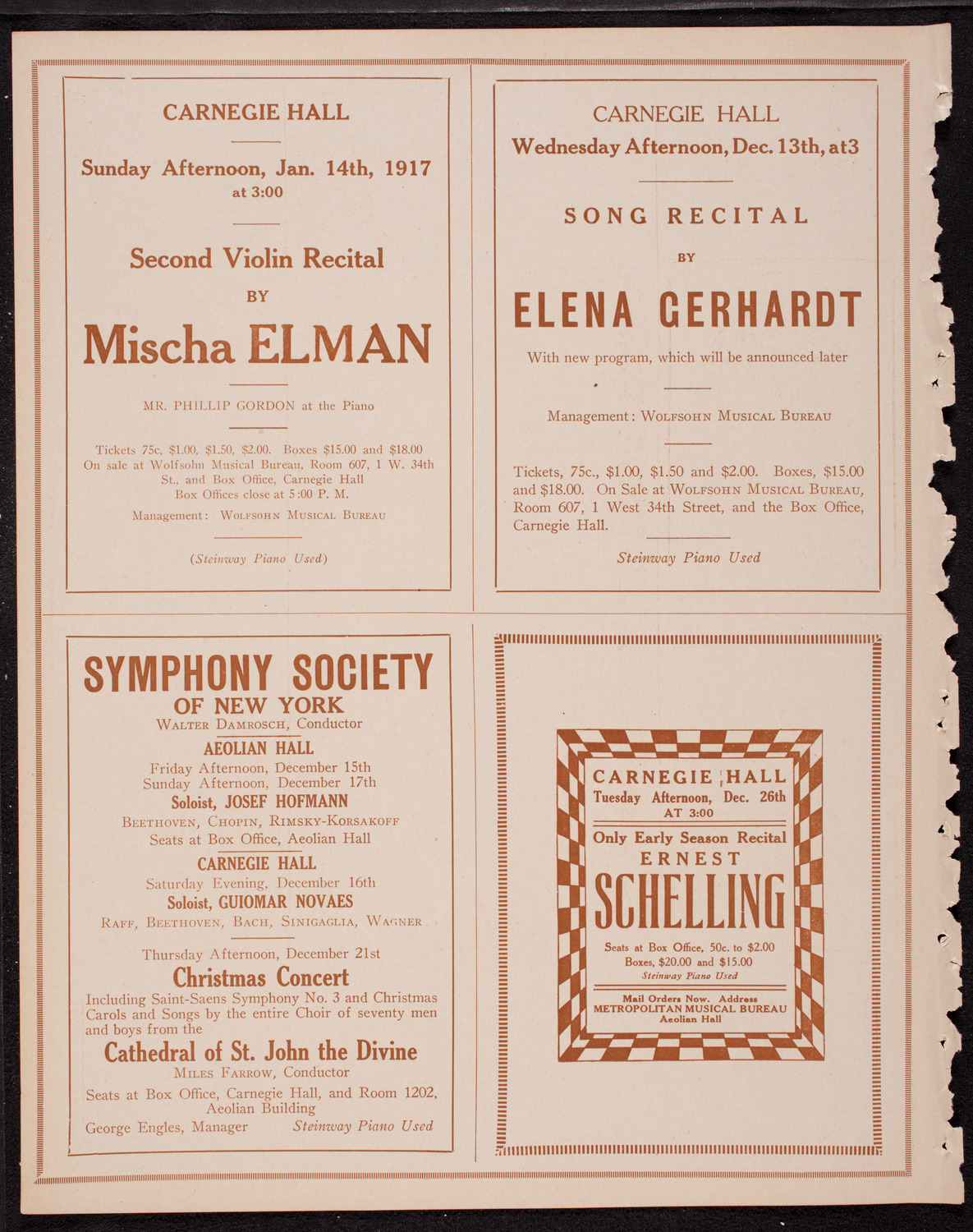 Fritz Kreisler, Violin, assisted by Carl Friedberg, Piano, December 10, 1916, program page 8