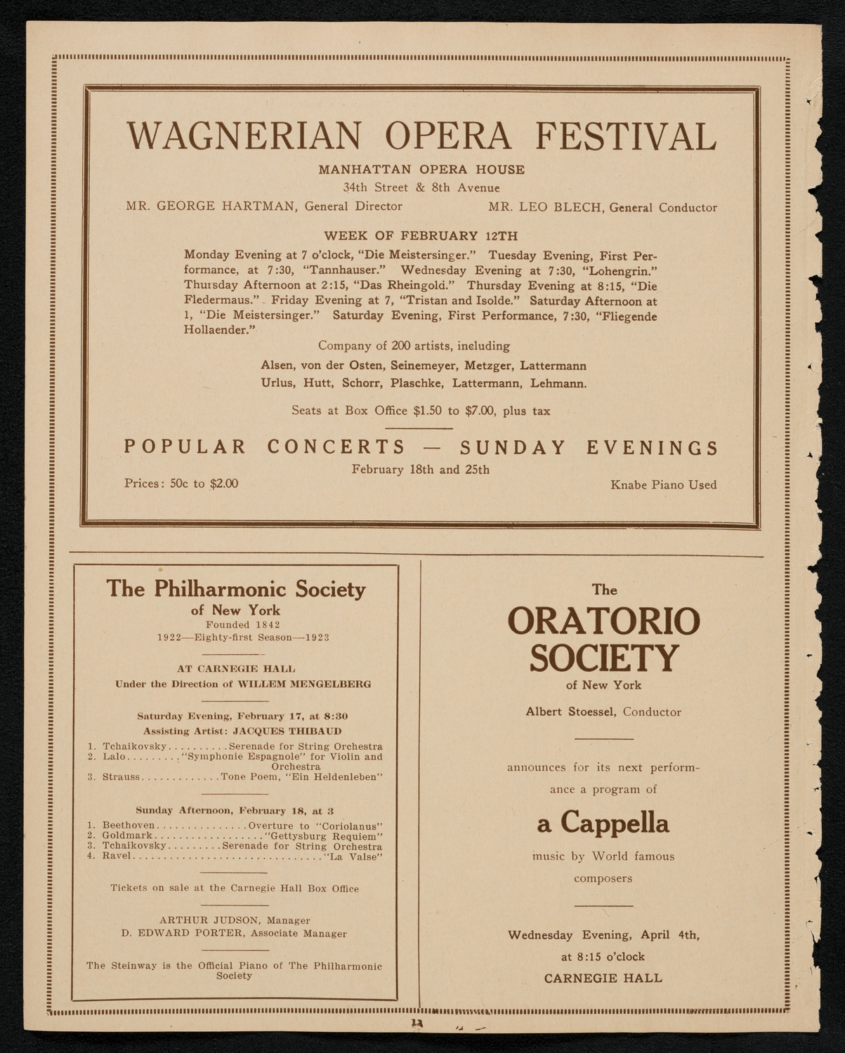 Josef Rosenblatt, Tenor, February 14, 1923, program page 12