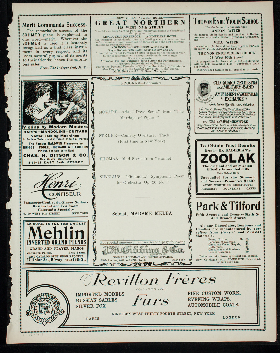 Boston Symphony Orchestra, November 12, 1910, program page 7