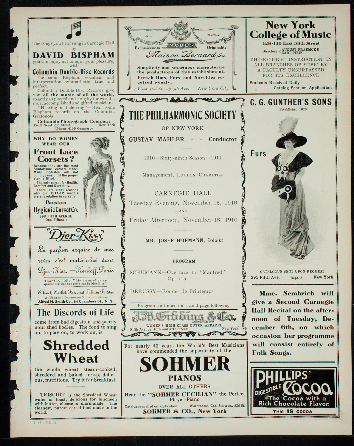New York Philharmonic, November 15, 1910, program page 5