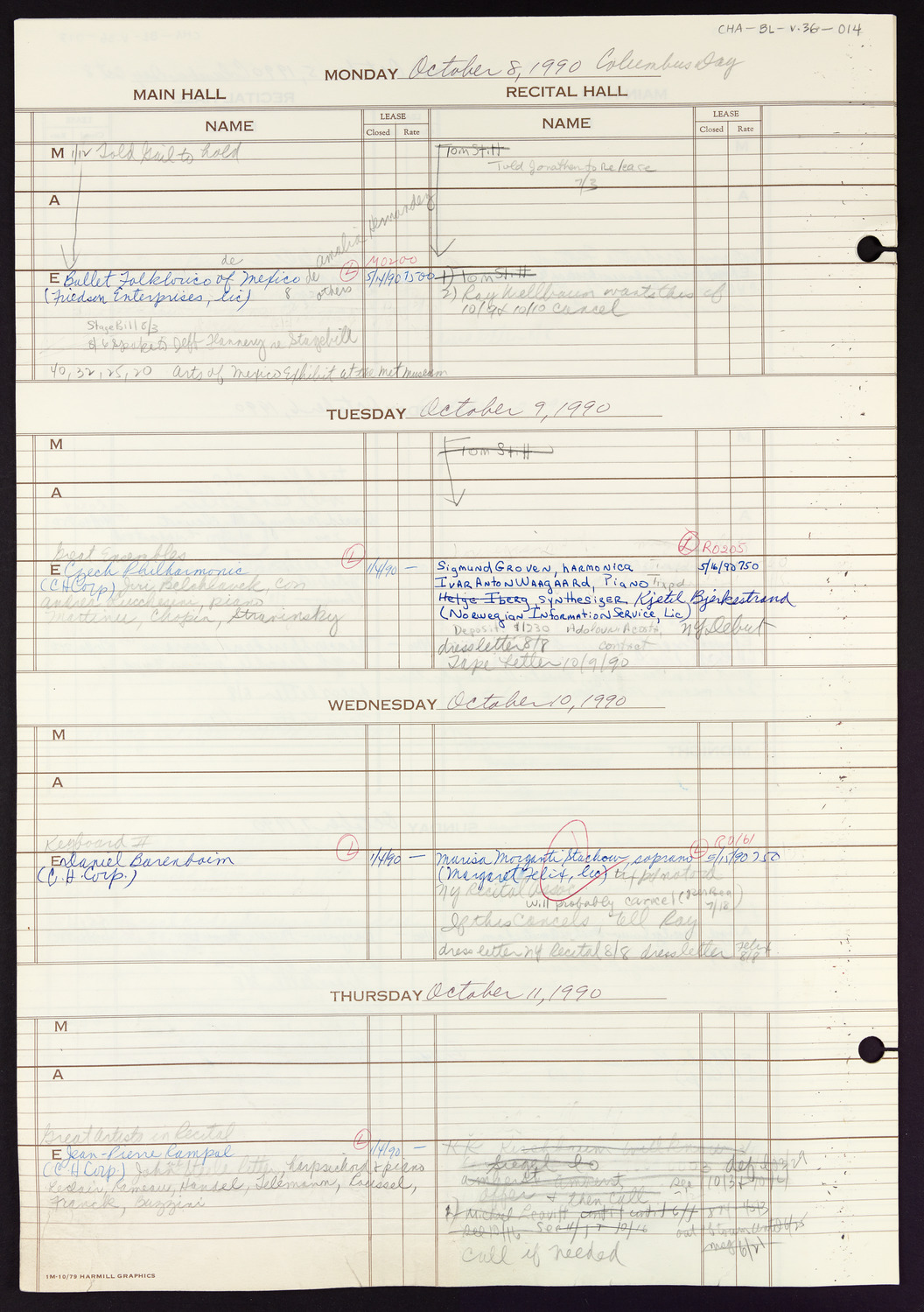 Carnegie Hall Booking Ledger, volume 36, page 14