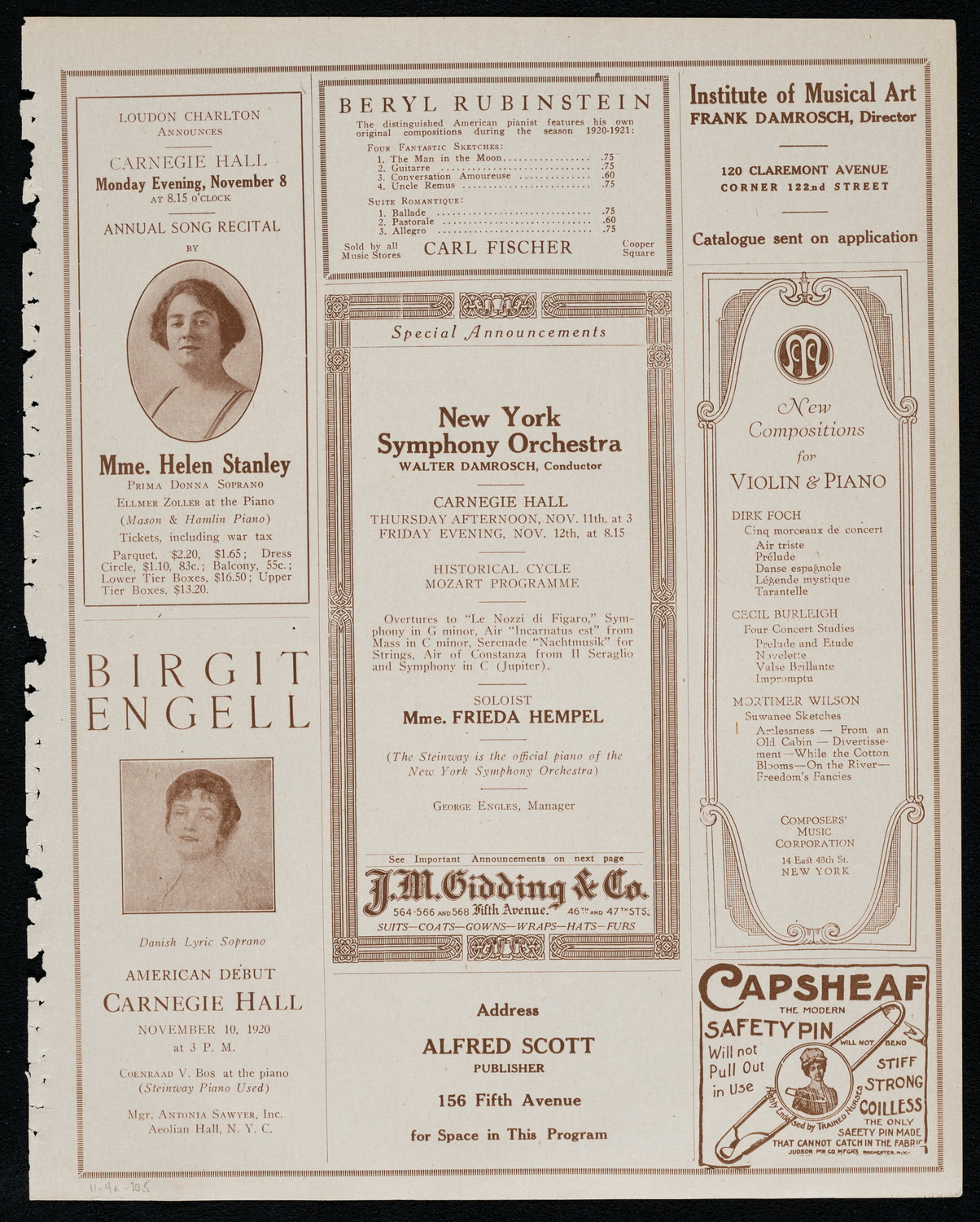 New York Symphony Orchestra, November 4, 1920, program page 9