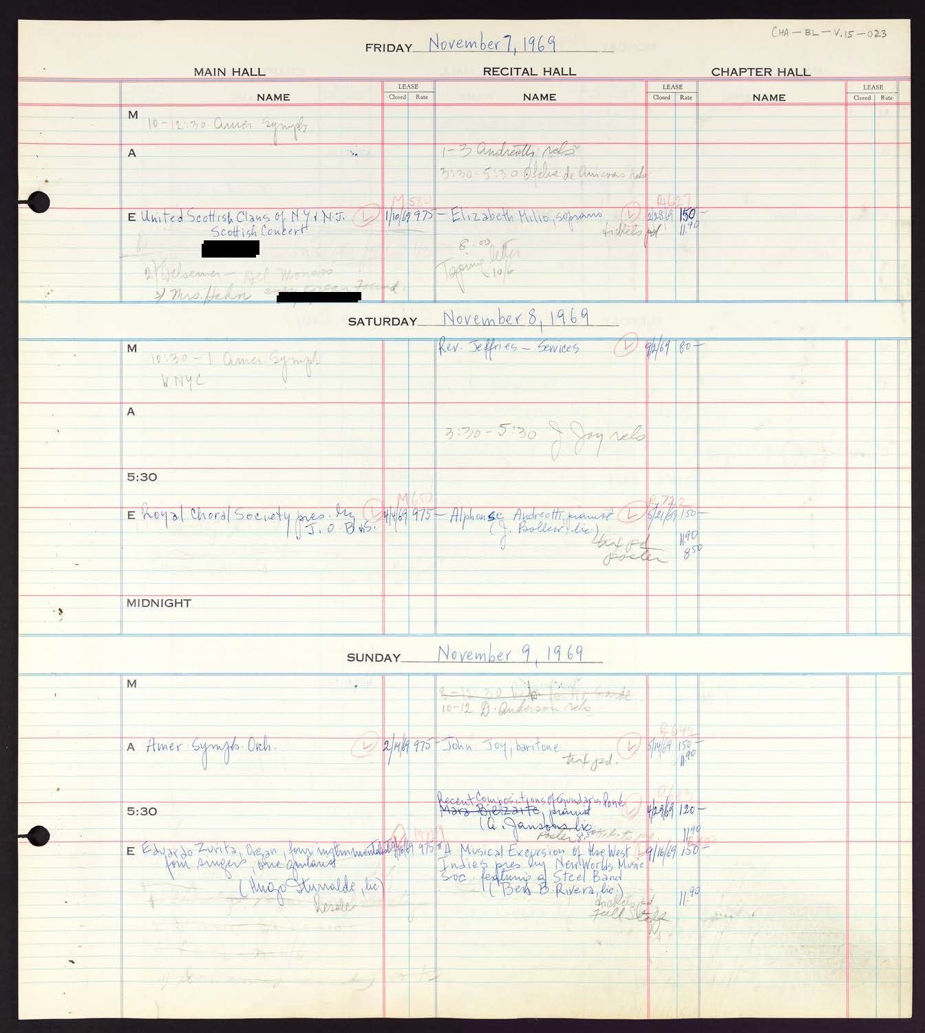 Carnegie Hall Booking Ledger, volume 15, page 23