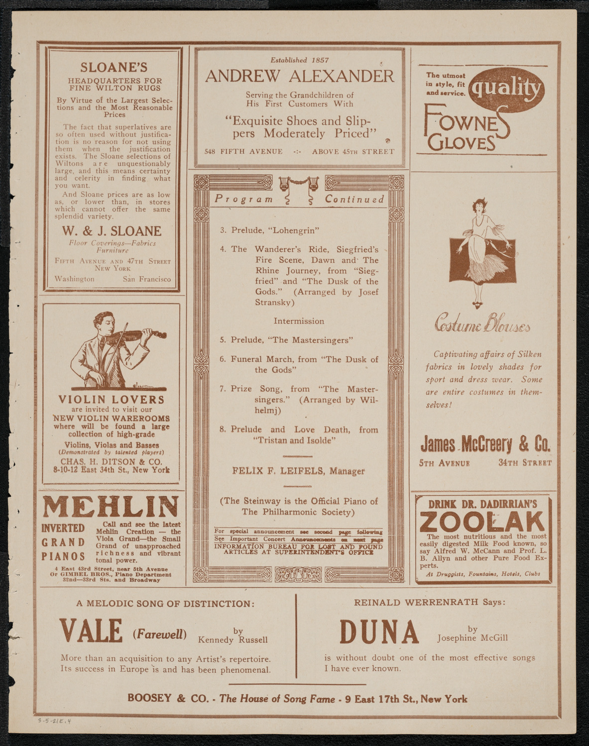 New York Philharmonic, March 5, 1921, program page 7