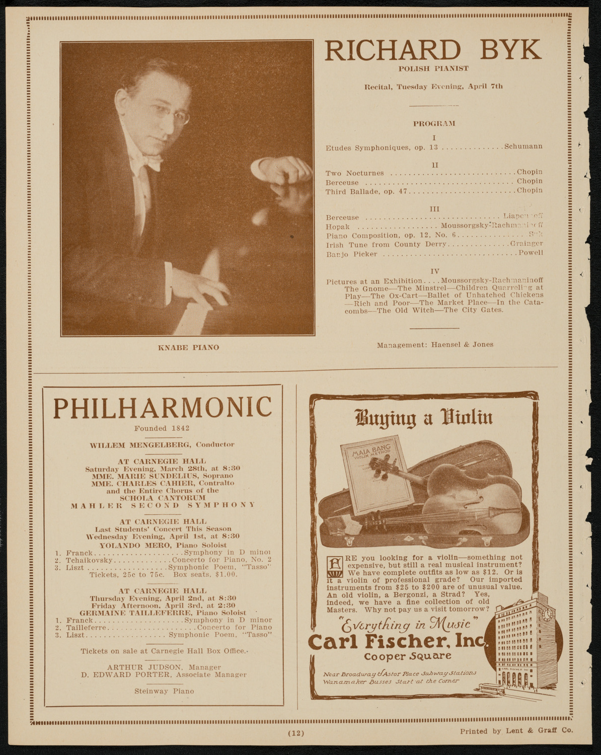 New York Philharmonic, March 27, 1925, program page 12