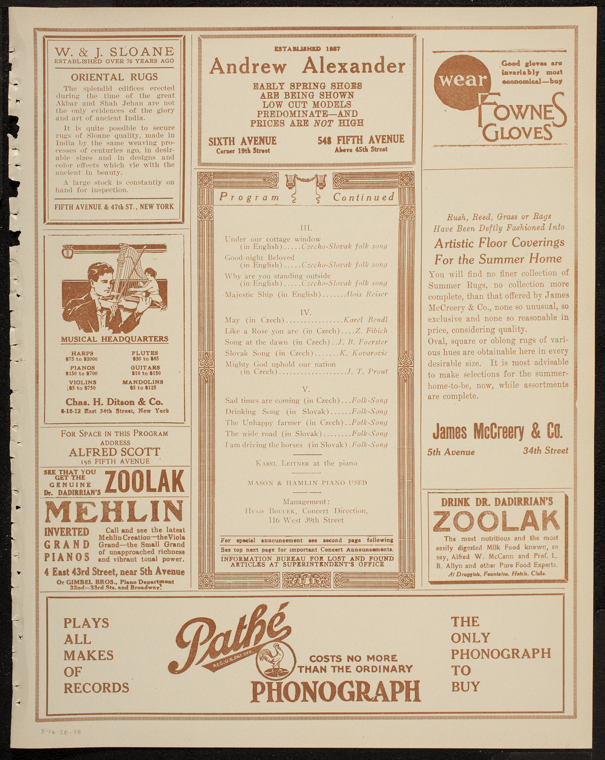 Milo Luka, Baritone, May 16, 1920, program page 7