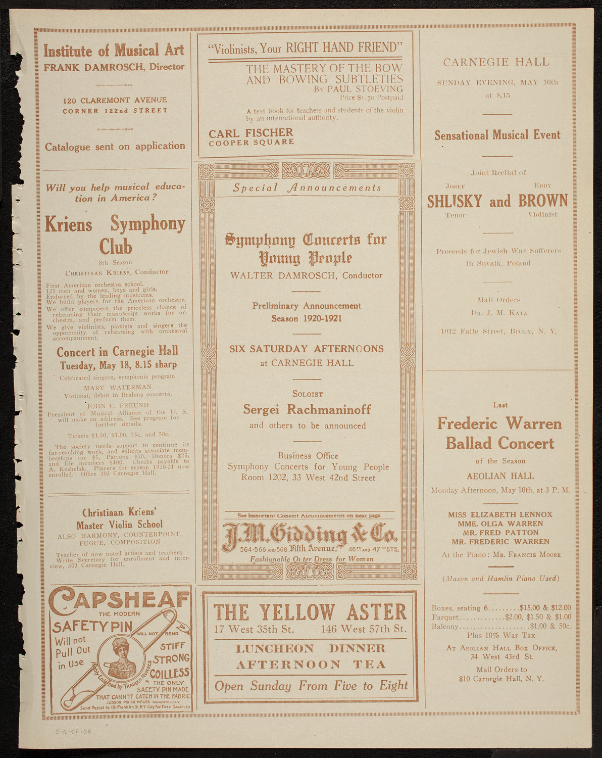 Concert and Meeting: Joint Organization Movement, May 6, 1920, program page 9